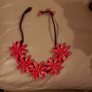 Fun red, flower necklace